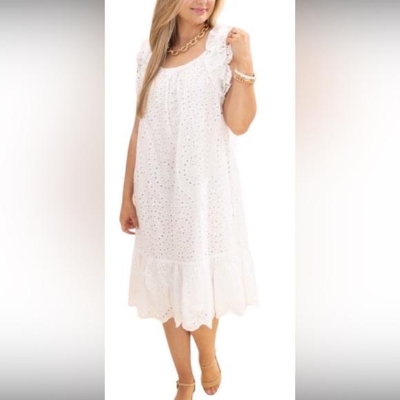 White Eyelet Ruffle Dress - Picture 1 of 6